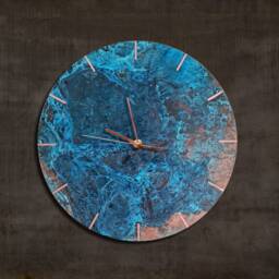 Wall Clock Blue Patina Copper - Round Metal Ornament Patinated Decor Handmade Clock, Rustic - thumbnail 4