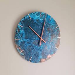 Wall Clock Blue Patina Copper - Round Metal Ornament Patinated Decor Handmade Clock, Rustic - thumbnail 2