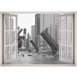 The Chicago River Wall Decal - City Mural Wallpaper Skyline 3D Window Buildings Architecture Decor - thumbnail 2