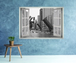 The Chicago River Wall Decal - City Mural Wallpaper Skyline 3D Window Buildings Architecture Decor - thumbnail 1
