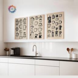 Coffee Wall Prints - Set Of 3 - Black Kitchen Art Retro Decor Gallery Lover Gift Trendy Artwork Poster - thumbnail 1
