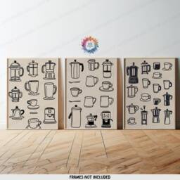Coffee Wall Prints - Set Of 3 - Black Kitchen Art Retro Decor Gallery Lover Gift Trendy Artwork Poster - thumbnail 2