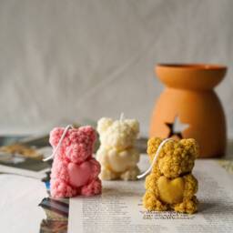Teddy Bear Holding Heart Soy Wax Candle Handmade Home Decor - thumbnail 2