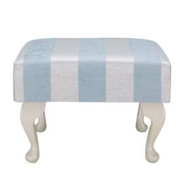 Small Footstool in A Woburn 17061 Blue Stripe Fabric With White Queen Anne Legs - thumbnail 2