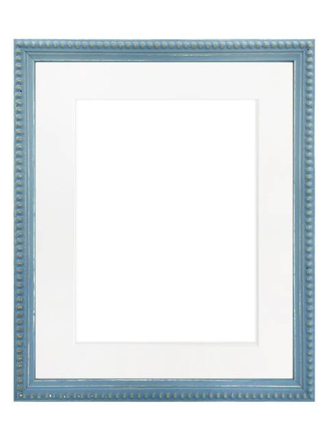 Crown Blue Photo Frame With White Mount, Wooden Bobbin Distressed - image 1