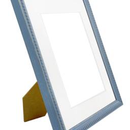 Crown Blue Photo Frame With White Mount, Wooden Bobbin Distressed - thumbnail 3