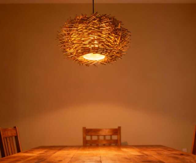 staggered Form Brown Thicker Rattan Pendant Light, Birdnest Lampshade, Rustic Ceiling Lamp - image 1