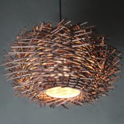 staggered Form Brown Thicker Rattan Pendant Light, Birdnest Lampshade, Rustic Ceiling Lamp - thumbnail 2