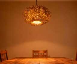 staggered Form Brown Thicker Rattan Pendant Light, Birdnest Lampshade, Rustic Ceiling Lamp