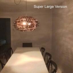 staggered Form Brown Thicker Rattan Pendant Light, Birdnest Lampshade, Rustic Ceiling Lamp - thumbnail 3