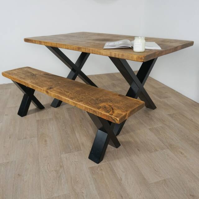 Handmade Rustic Wood Dining Table With Black X Legs - image 1