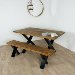 Handmade Rustic Wood Dining Table With Black X Legs - thumbnail 2