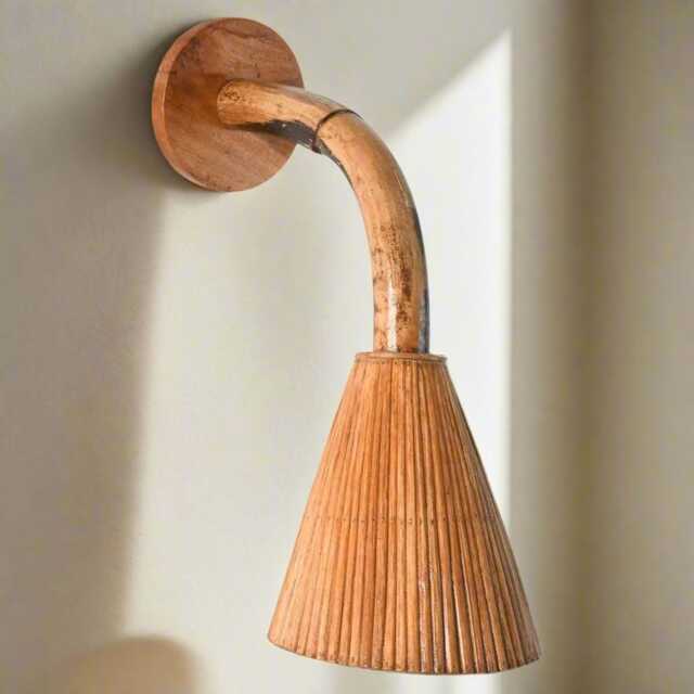 Cone 02 Wall Lamp, Mid-Modern Style, Sconce, Organic Rattan, Downward Lighting - image 1