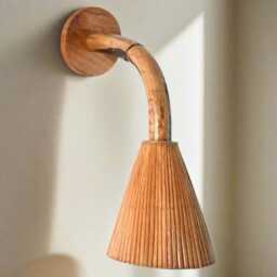 Cone 02 Wall Lamp, Mid-Modern Style, Sconce, Organic Rattan, Downward Lighting - thumbnail 1