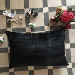 Black Silk Ikat Velvet Pillow Cover Traditional Handwoven Uzbek Fabric - thumbnail 2
