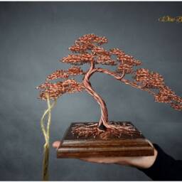 Wire Bonsai Tree - Copper Seven Wedding Anniversary Engraved Dedication Indoor Tree- Miniature - thumbnail 2