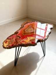 Geode-Look Coffee Table, Handmade Epoxy Resin Turquoise Art Side Table , Modern Home Decor Gold Legs