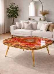 Geode-Look Coffee Table, Handmade Epoxy Resin Turquoise Art Side Table , Modern Home Decor Gold Legs