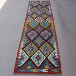 2'8x9'8 Ft Afghan Kilim Runner Rug, Geometric Natural Veg Dyes Wool Flatweave Boho Rug, Handwoven Tribal Kitchen, Hallway - thumbnail 3