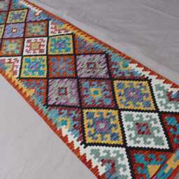 2'8x9'8 Ft Afghan Kilim Runner Rug, Geometric Natural Veg Dyes Wool Flatweave Boho Rug, Handwoven Tribal Kitchen, Hallway - thumbnail 2