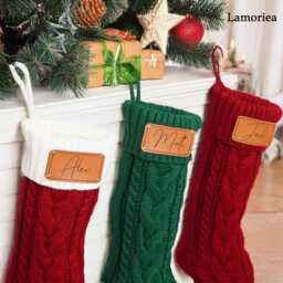 2026 Engraved Leather Patch Christmas Knit Stockings With Name, Family Stockings, Holiday Decor Gifts, Xmas Monogram - thumbnail 3
