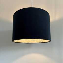 Black Velvet Drum Lampshade, Double Sided Lampshade With William Morris Blue Willow Cotton Interior, Ceiling Light Shade - thumbnail 2