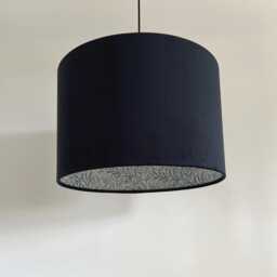 Black Velvet Drum Lampshade, Double Sided Lampshade With William Morris Blue Willow Cotton Interior, Ceiling Light Shade - thumbnail 3