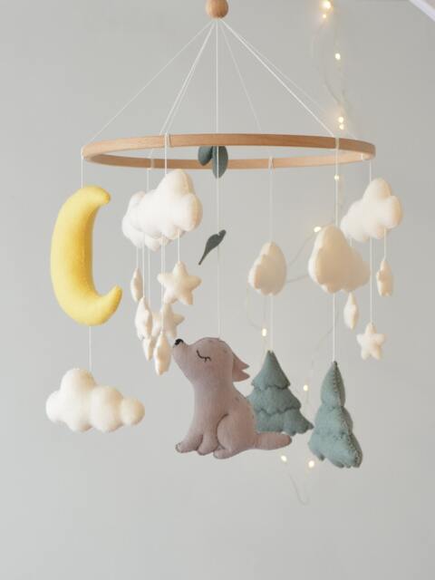 Wolf Baby Mobile, Felt Woodland Nursery Decor - image 1