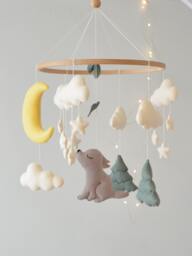 Wolf Baby Mobile, Felt Woodland Nursery Decor - thumbnail 1