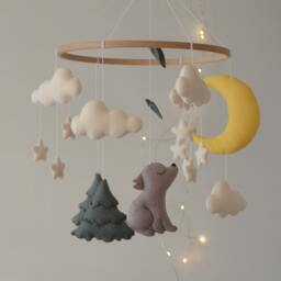 Wolf Baby Mobile, Felt Woodland Nursery Decor - thumbnail 3