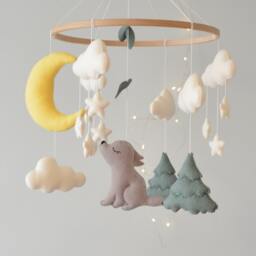 Wolf Baby Mobile, Felt Woodland Nursery Decor - thumbnail 4