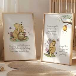 2x Winnie The Pooh Nursery Prints, Wall Art, Bear Baby Child Kids Decor, Girl Eeyore & Piglet Posters - thumbnail 1