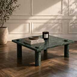 Square Green Marble Coffee Table, Boho Chic Living Room Decor - thumbnail 3