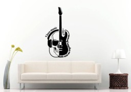 Love Music Together Forever Skull Guitar Rock Roll Room Wall Sticker Decal Vinyl Mural Decor Art L2421 - thumbnail 1
