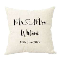 Personalised Mr & Mrs Cushion Pillow - Custom Wedding Anniversary Gifts & Unique Present Ideas - thumbnail 3