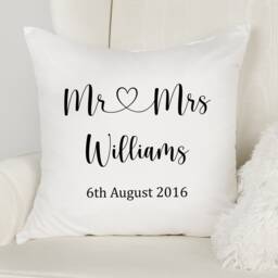 Personalised Mr & Mrs Cushion Pillow - Custom Wedding Anniversary Gifts & Unique Present Ideas - thumbnail 2