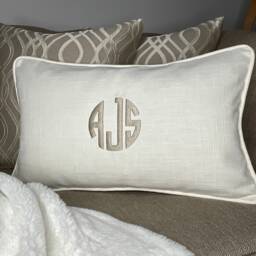 "Monogram Custom Cushion, Personalised Name Initials Embroidered Bolster Cushion 12"" X 20" - thumbnail 2