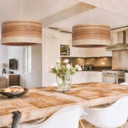 Olive Wood Pendant Lamp For Dining Room, Farmhouse Chandelier Lighting, Unique Wooden Hanging - thumbnail 3