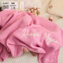 Ultra Soft Personalized Cotton Baby Blanket With Embroidered Name, Custom Knitted Newborn