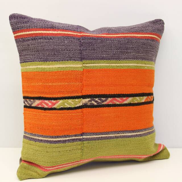 Handmade Kilim Pillow Cover 16x16 Boho Oriental Cushion - image 1