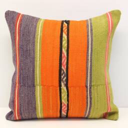 Handmade Kilim Pillow Cover 16x16 Boho Oriental Cushion - thumbnail 2