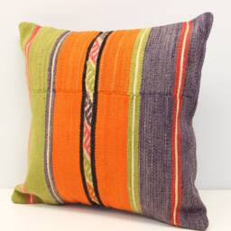 Handmade Kilim Pillow Cover 16x16 Boho Oriental Cushion - thumbnail 3