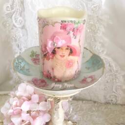 Victorian Lady Flameless Candle Shabby Chic Pink Rose Decor - thumbnail 2