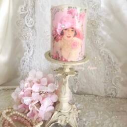 Victorian Lady Flameless Candle Shabby Chic Pink Rose Decor - thumbnail 3