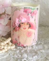 Victorian Lady Flameless Candle Shabby Chic Pink Rose Decor