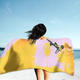 Mountain Bike Beach Towel Purple Bicycle Art, Mtb Gift - thumbnail 2