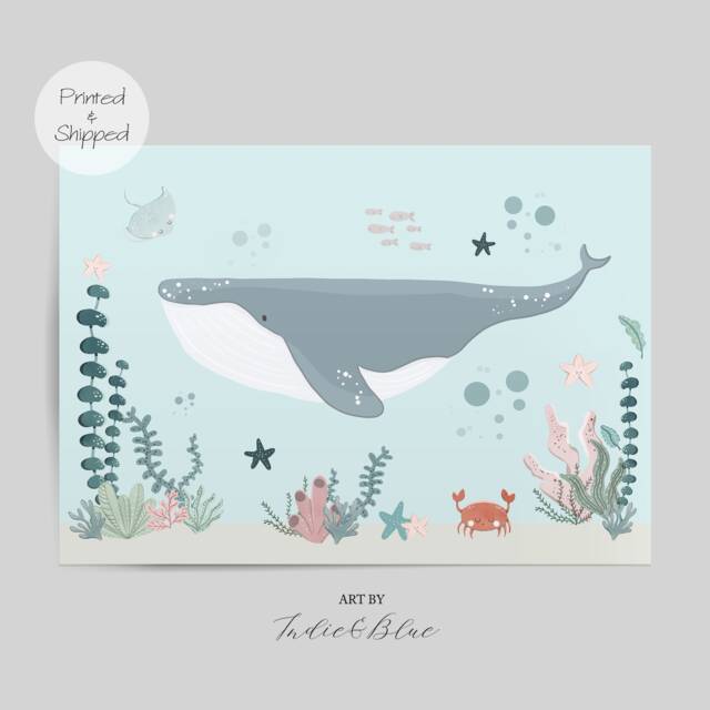 Whale Print, Under The Ocean Nautical Nursery Scandi Decor, Boy Playroom Prints, Kids Wall Art - image 1