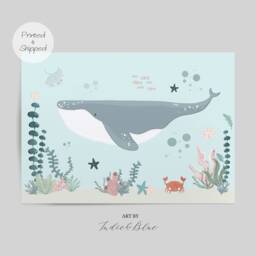 Whale Print, Under The Ocean Nautical Nursery Scandi Decor, Boy Playroom Prints, Kids Wall Art - thumbnail 1