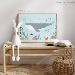 Whale Print, Under The Ocean Nautical Nursery Scandi Decor, Boy Playroom Prints, Kids Wall Art - thumbnail 3