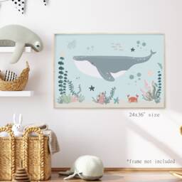 Whale Print, Under The Ocean Nautical Nursery Scandi Decor, Boy Playroom Prints, Kids Wall Art - thumbnail 2